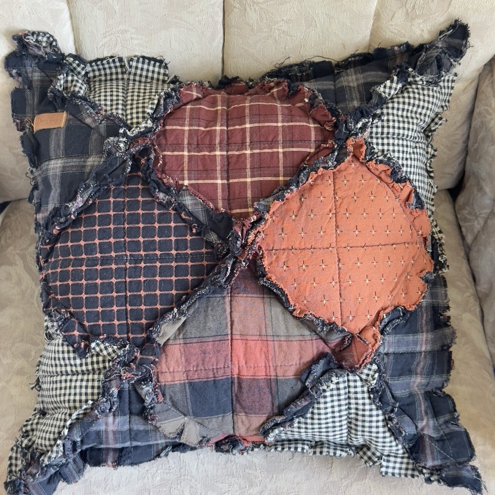 Vintage Donna Sharp Campfire Throw Pillow Rustic Patchwork Cabin‎ Primitive 14"